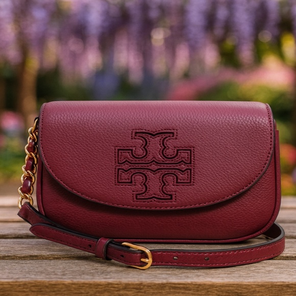 NEW Tory Burch Harper Merlot Red Wine Leather Crossbody/Shoulder Bag - AUTHENTIC
